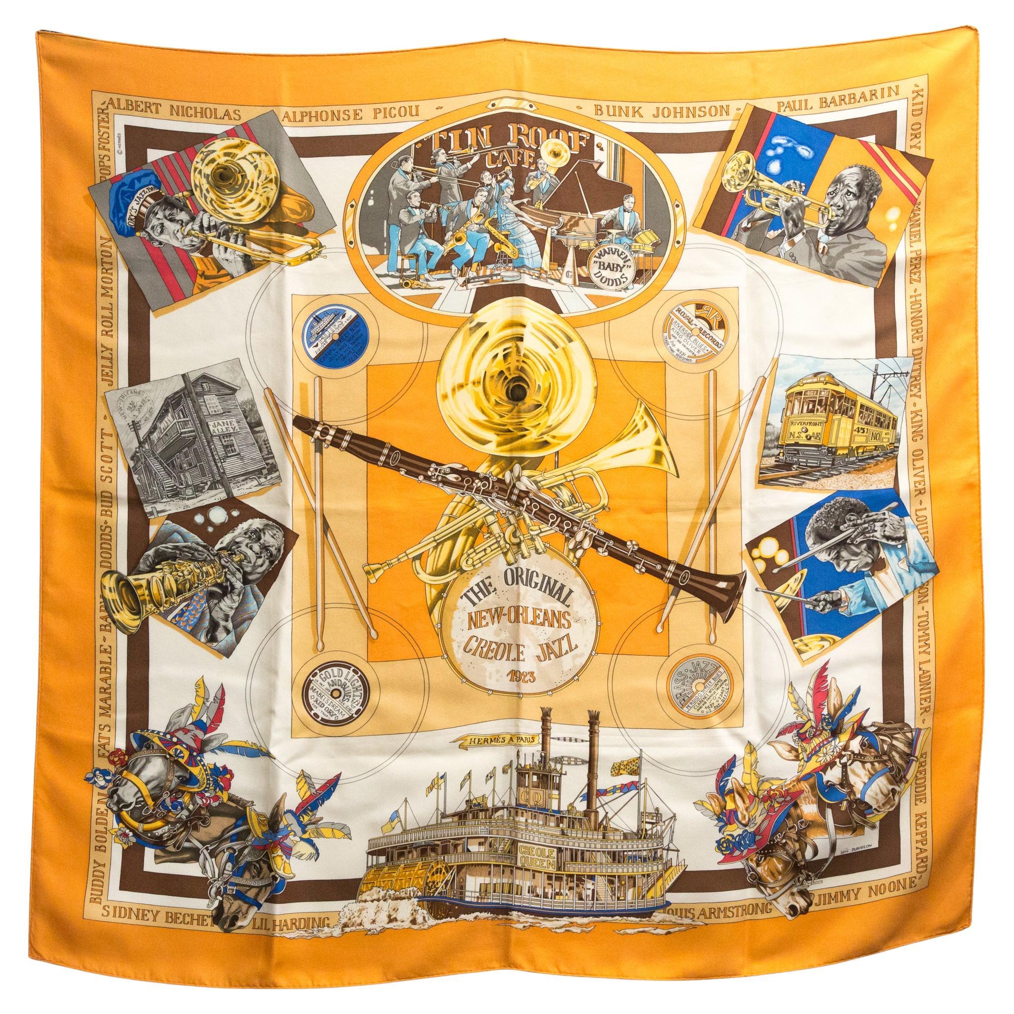 Hermes New Orleans Creole Jazz 1923 by Loic Dubigeon Silk Scarf For Sale