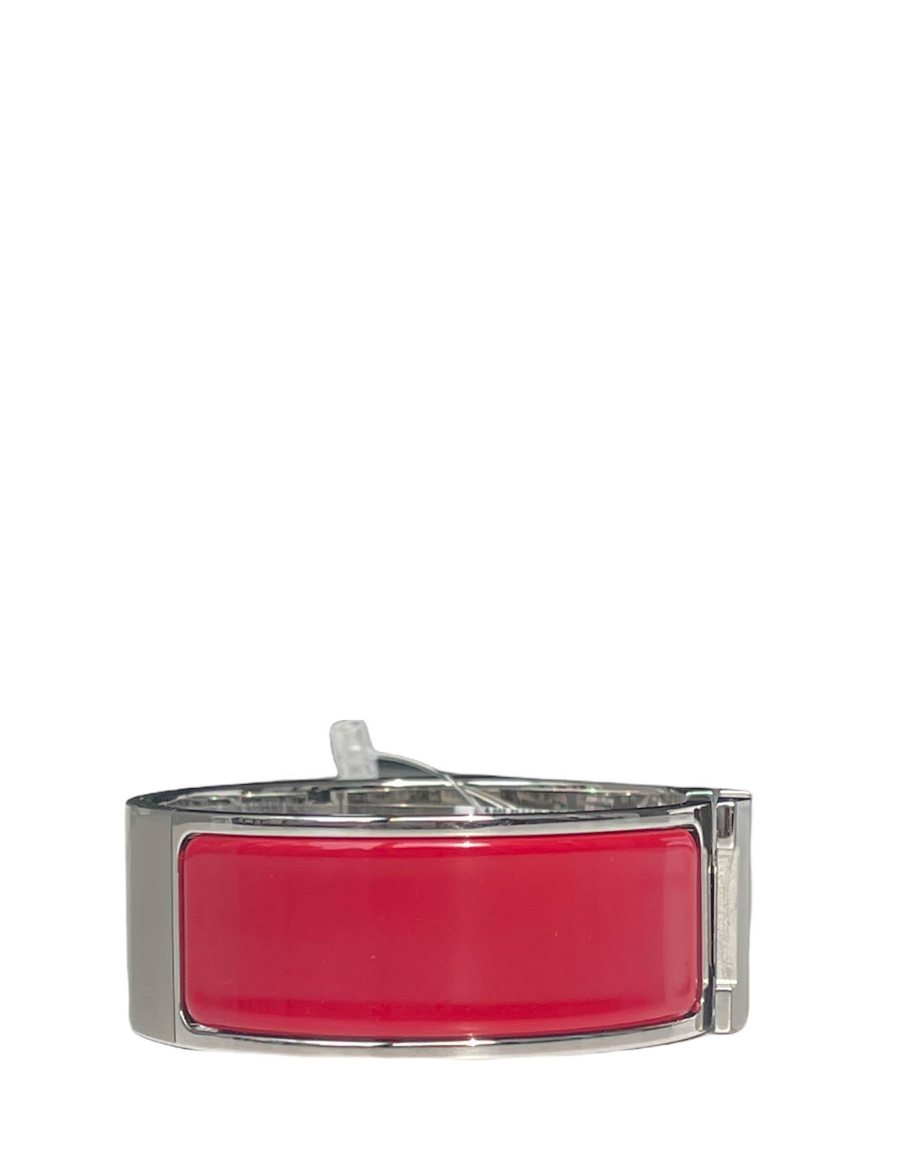 Hermes NEW Palladium/ Rouge H Red Wide H Enamel Clic Clac Bracelet sz PM In Excellent Condition In New York, NY