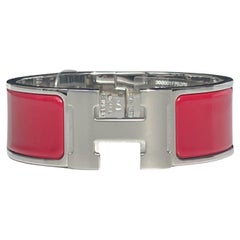Hermes NEW Palladium/ Rouge H Red Wide H Enamel Clic Clac Bracelet sz PM