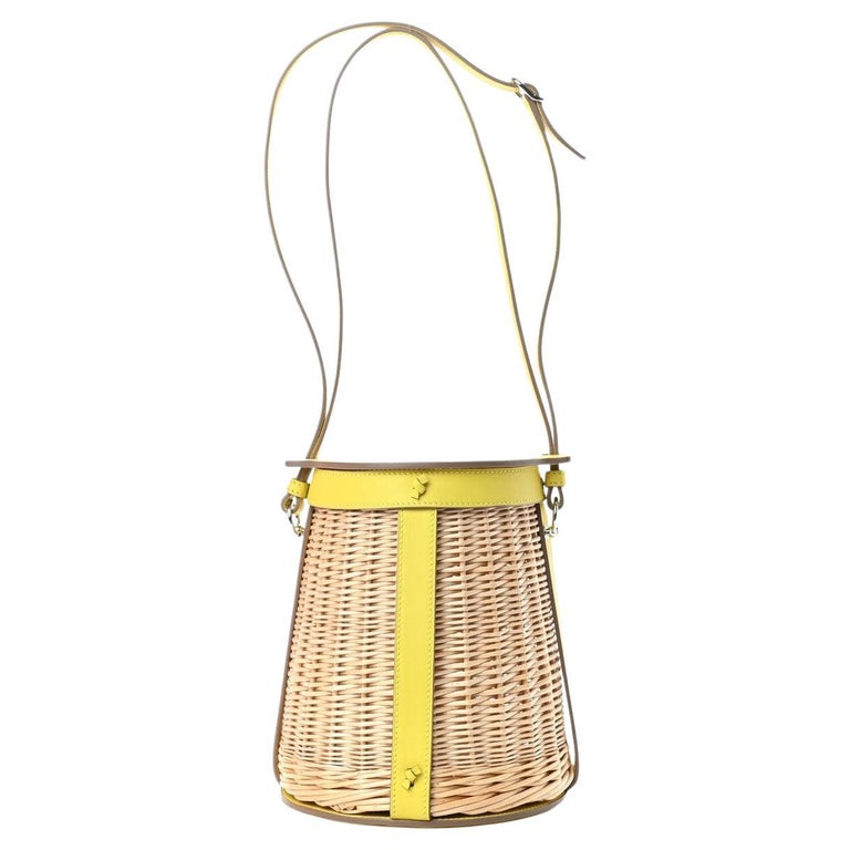 HERMES NEW Picnic Yellow Tan Wicker Palladium Sac Farming Bucket