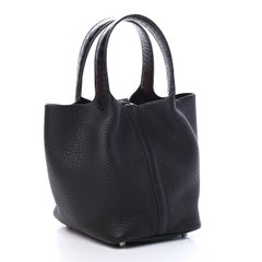 HERMES NEW Picotin 18 Black Leather Alligator Exotic Top Handle Bucket Tote Bag