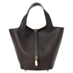 NEU Picotin 18 Dunkelbraune Barenia Leder-Tragetasche mit kleinem Henkel