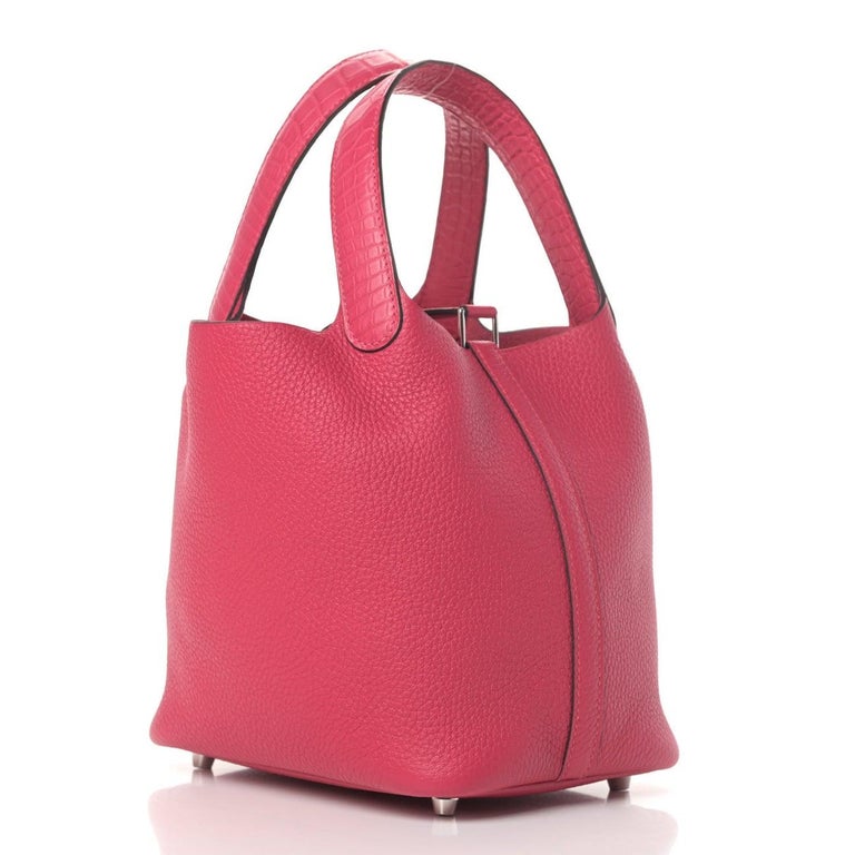 HERMES NEW Picotin 18 Pink Leather Palladium Small Top Handle Tote ...