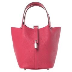 HERMES NEW Picotin 18 Pink Leather Palladium Small Top Handle Tote Bucket Bag