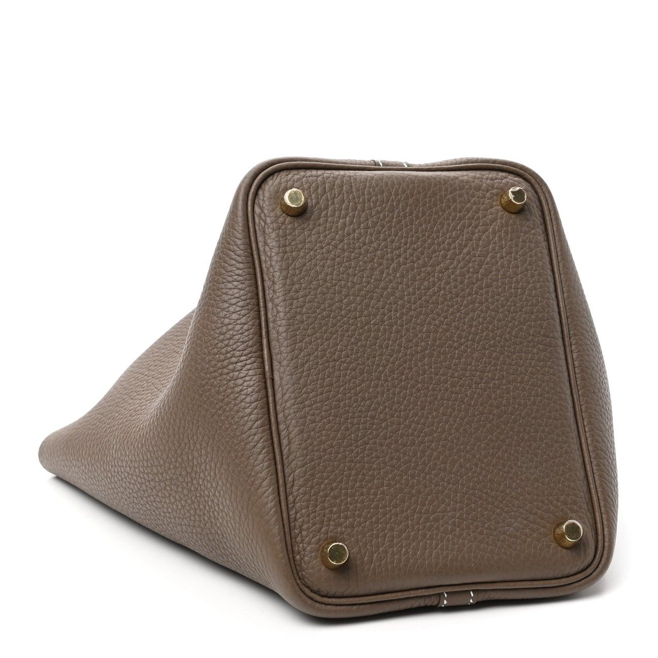 NEU Picotin 18 Taupe Leder Gold Top Handle Bucket Tote Bag (Braun) im Angebot