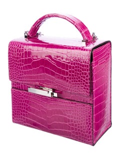 Hermes NEW Pink Alligator Exotic Leather Top Handle Satchel Chain Bag in Box