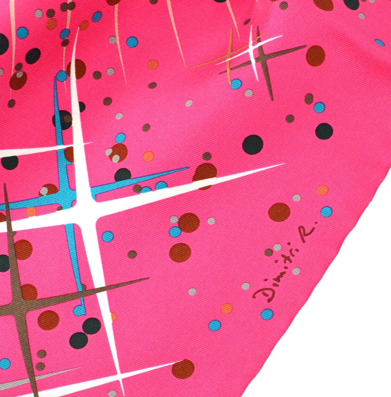 Hermes NEW Pink Confetti Burst Multi Color Silk Women's Neck Scarf in Box  2