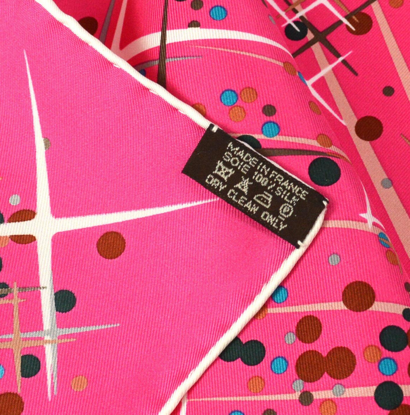 Hermes NEW Pink Confetti Burst Multi Color Silk Women's Neck Scarf in Box  4