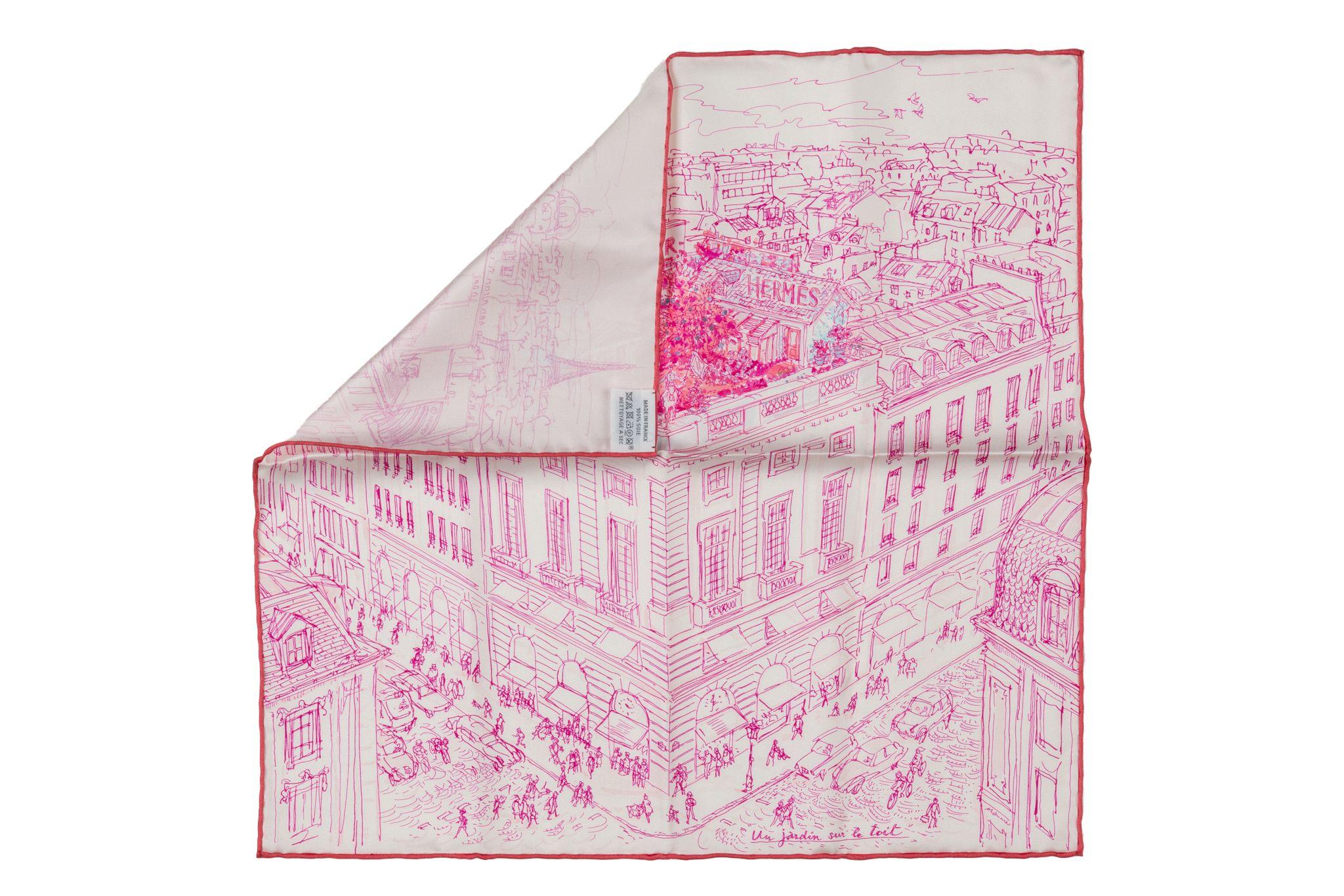 Hermès New Pink Le Jardin Silk Gavroche In New Condition For Sale In West Hollywood, CA