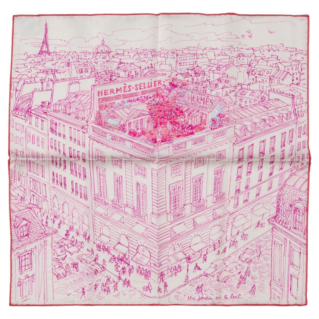 Hermès New Pink Le Jardin Silk Gavroche For Sale