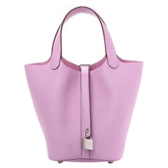HERMES NEW Pink Leather Purple Picotin 18 Palladium Small Top Handle Tote Bag