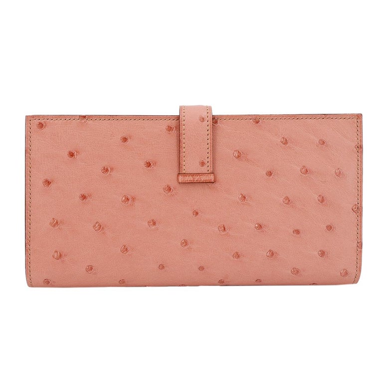 Hermes Bearn Wallet Fuschia Pink Ostrich Skin with Palladium