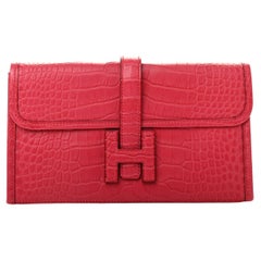 HERMES NEW Pink Red Framboise Matte Alligator Exotic Leather Jige Duo Clutch Bag