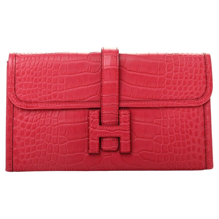 HERMES NEW Pink Red Framboise Matte Alligator Exotic Leather Jige Duo ...