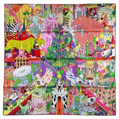 Hermes NUOVO RARO Sciarpa di seta Multicolore Animapolis 90cm