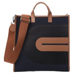 HERMÈS NEW Record Toile Swift Leather Black Bleu Marine Top Handle Shoulder Bag