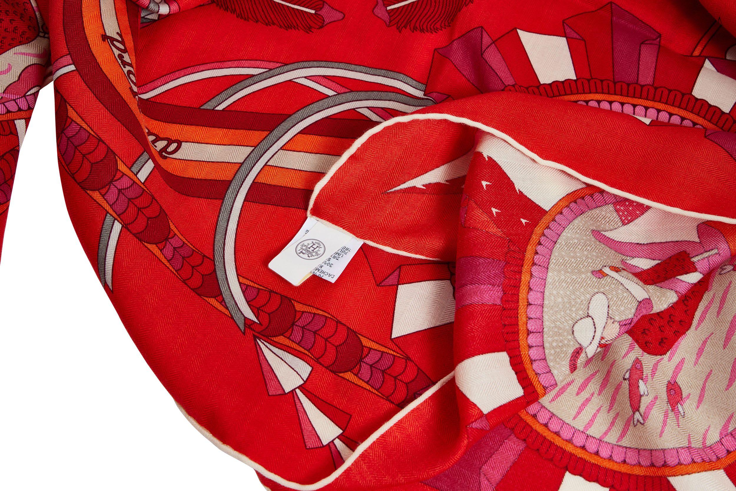 Hermès New Red Geometric Cashmere Shawl In New Condition In West Hollywood, CA