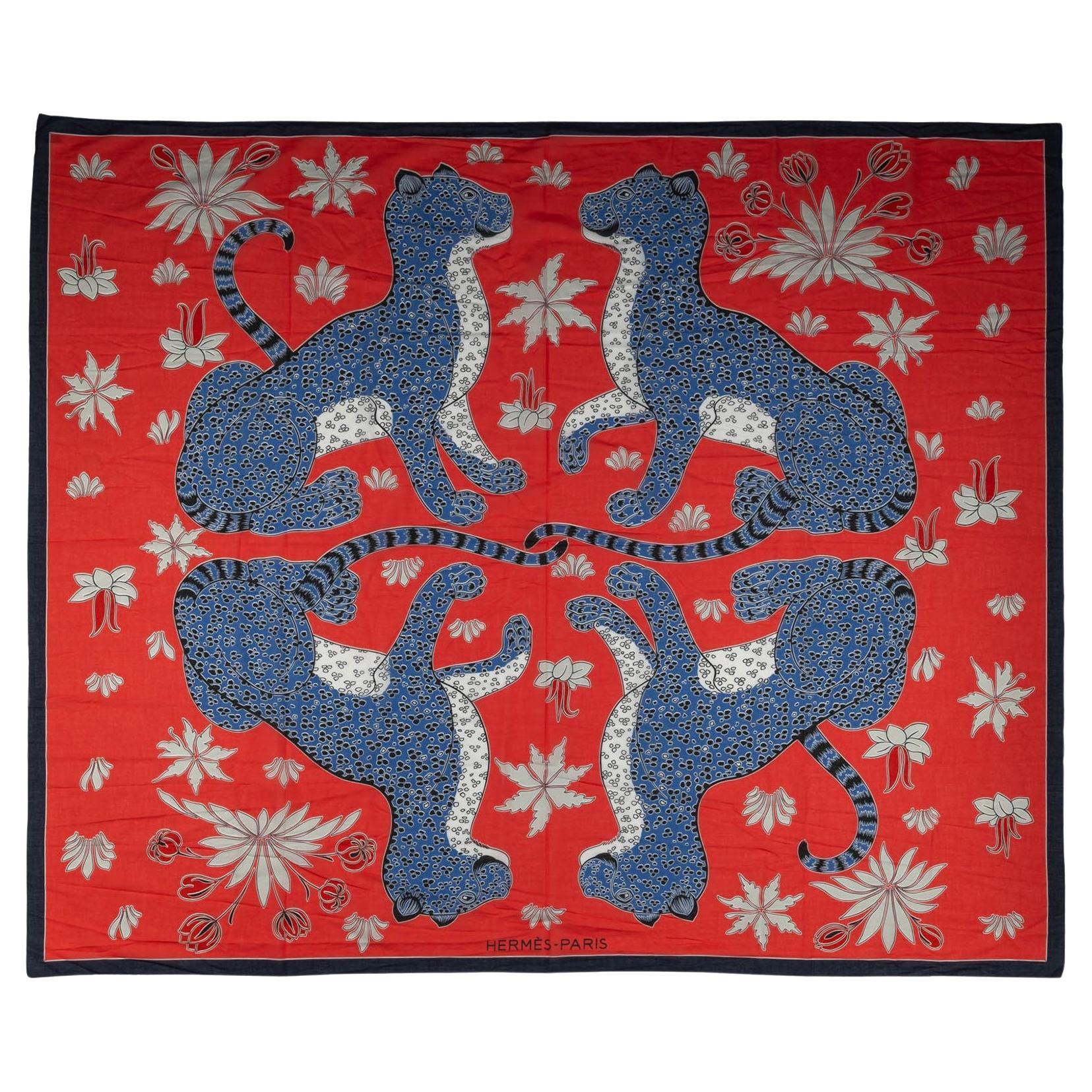 Hermès New Red Guepards Sarong Shawl (châle)