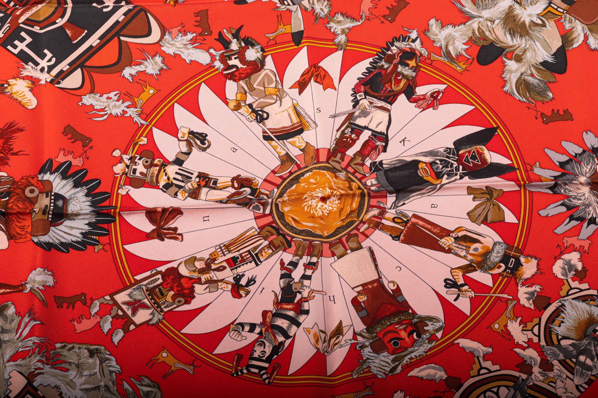 Hermès New Red Kachinas Silk Scarf In New Condition For Sale In West Hollywood, CA
