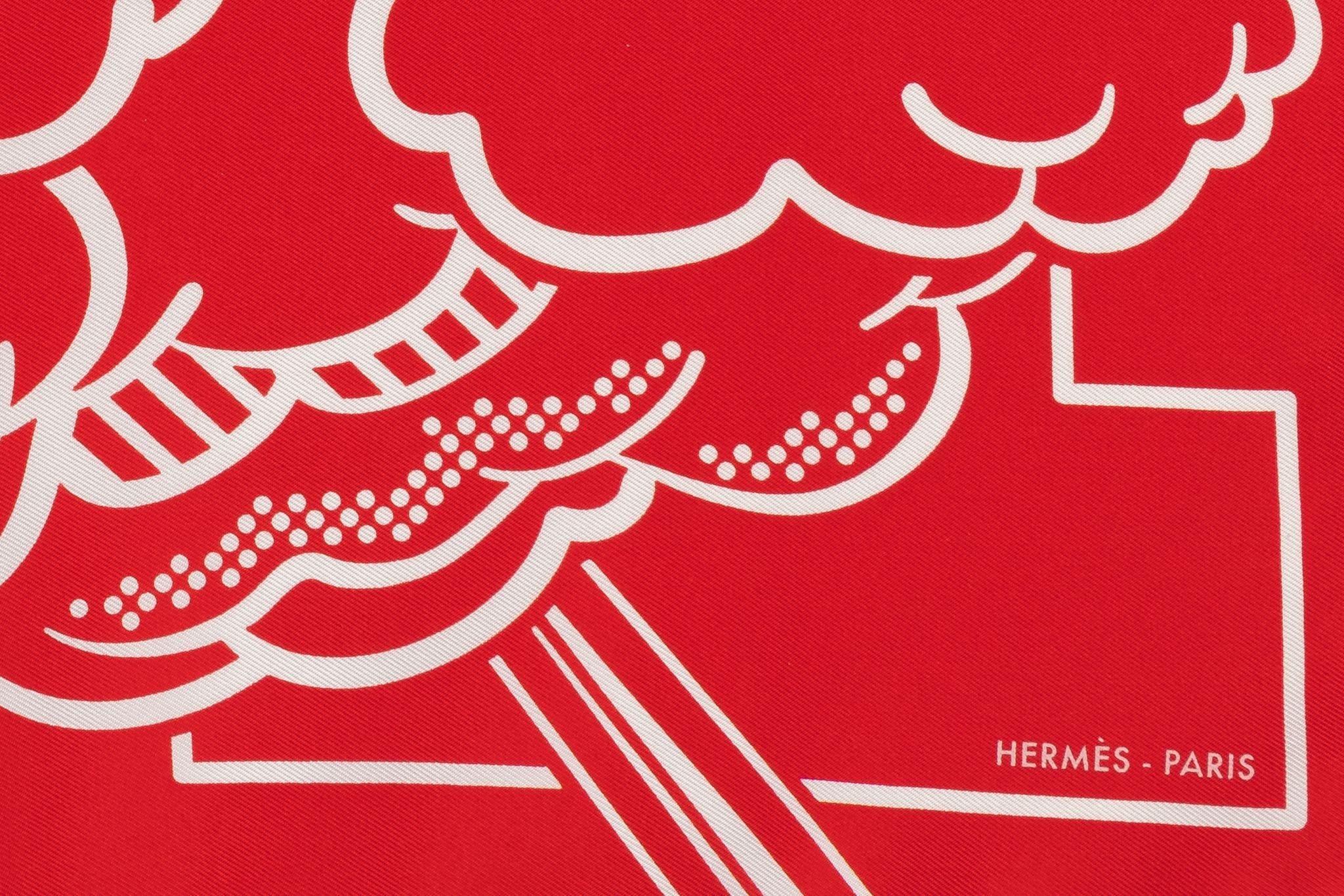Rosso Hermès New Red Pop Pegase Silk Gavroche in vendita