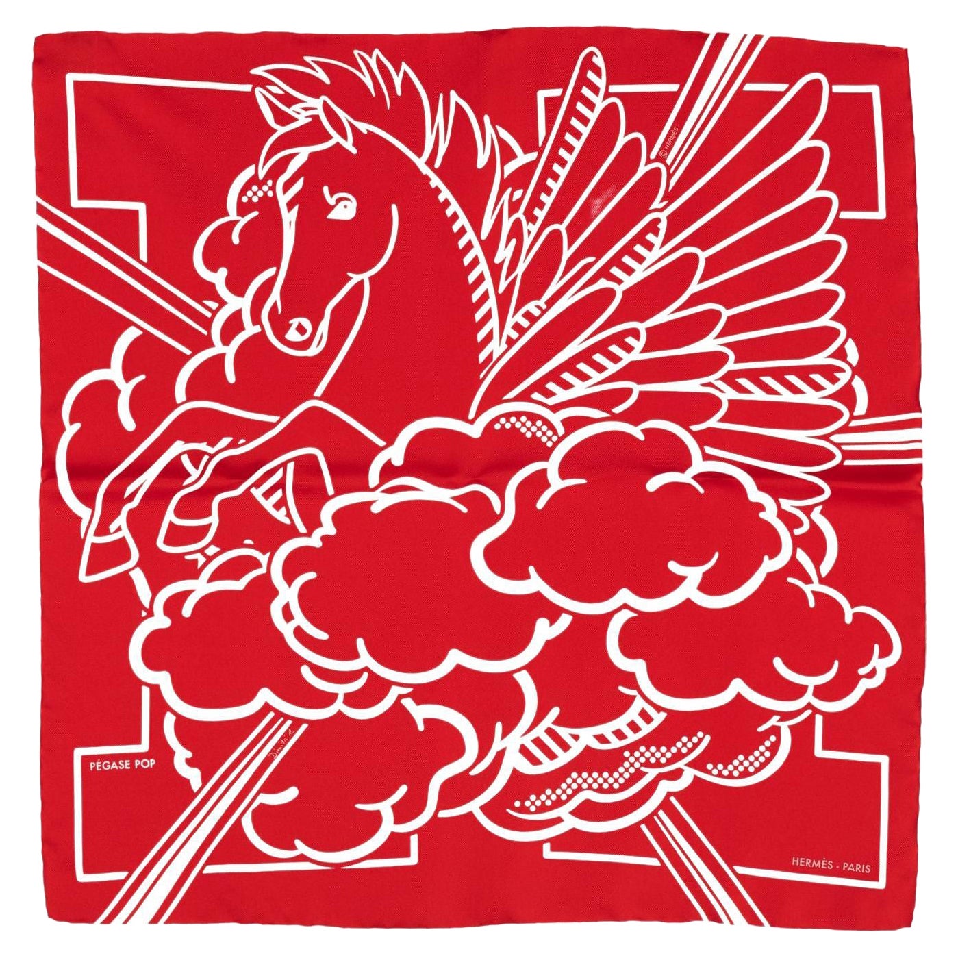 Hermès New Red Pop Pegase Silk Gavroche en vente