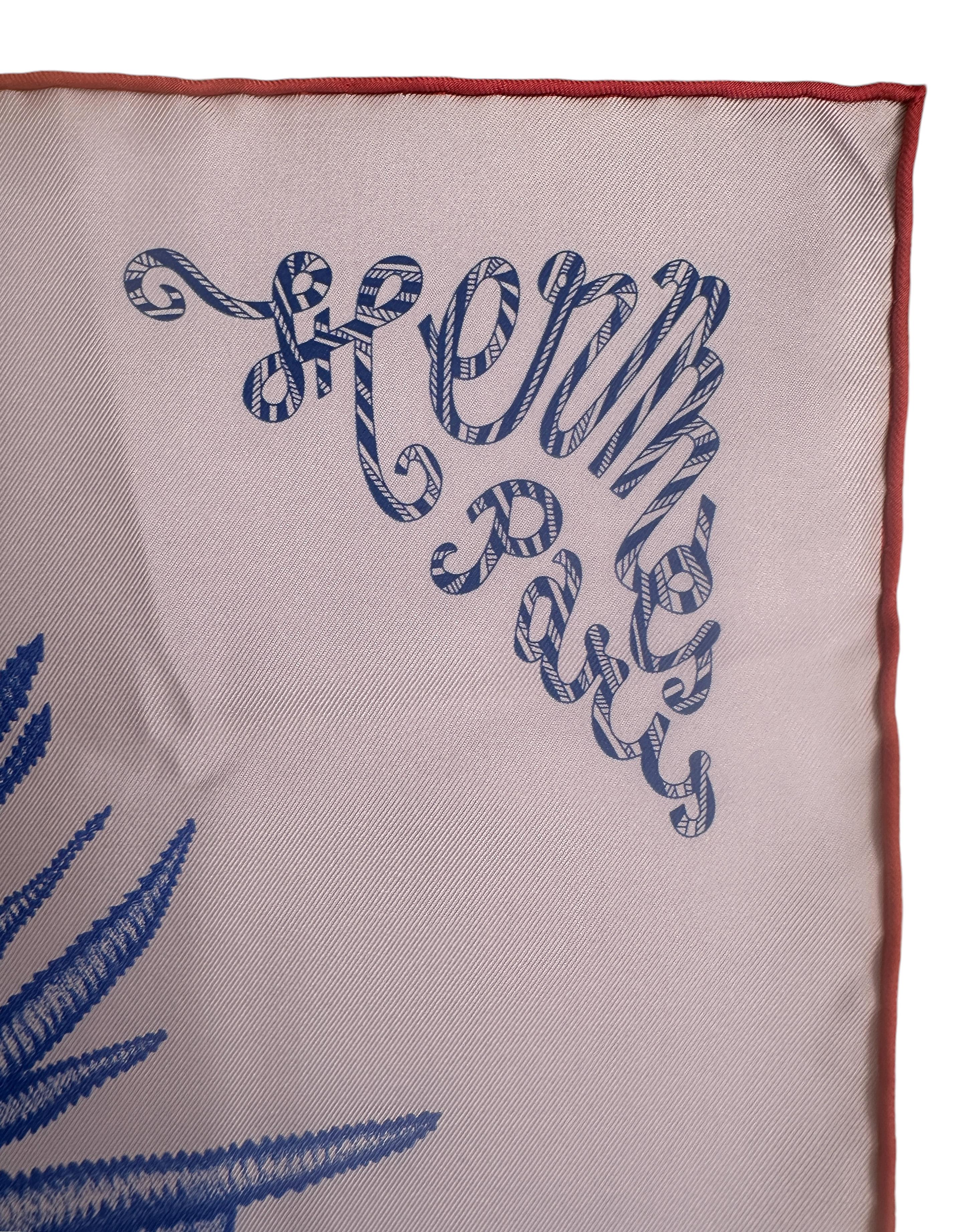 Women's Hermes NEW Rose Fane/ Bleu/ Violet Plumets Et Panaches 90cm Silk Scarf