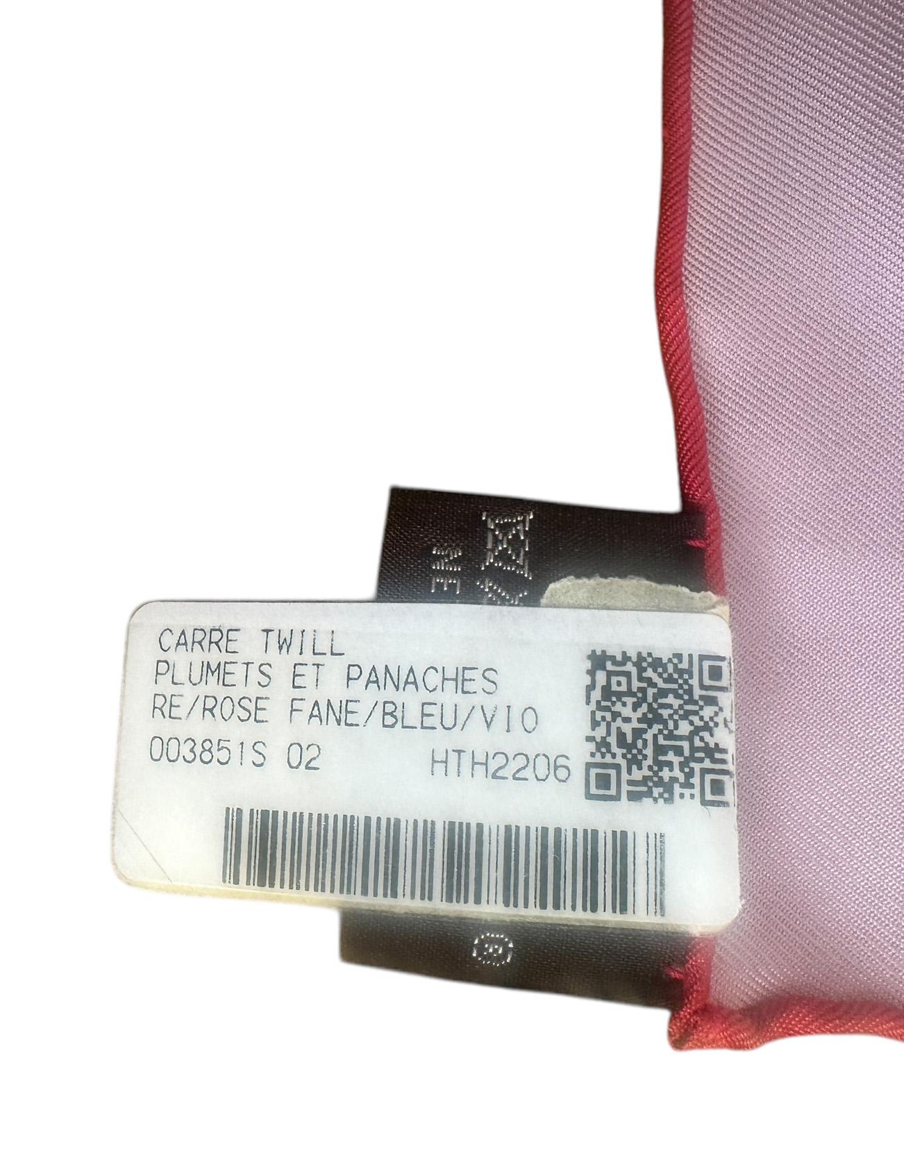 Hermes NEW Rose Fane/ Bleu/ Violet Plumets Et Panaches 90cm Silk Scarf 4