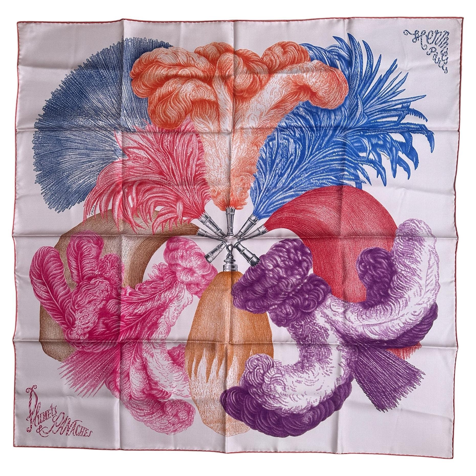 Hermes NEW Rose Fane/ Bleu/ Violet Plumets Et Panaches 90cm Silk Scarf