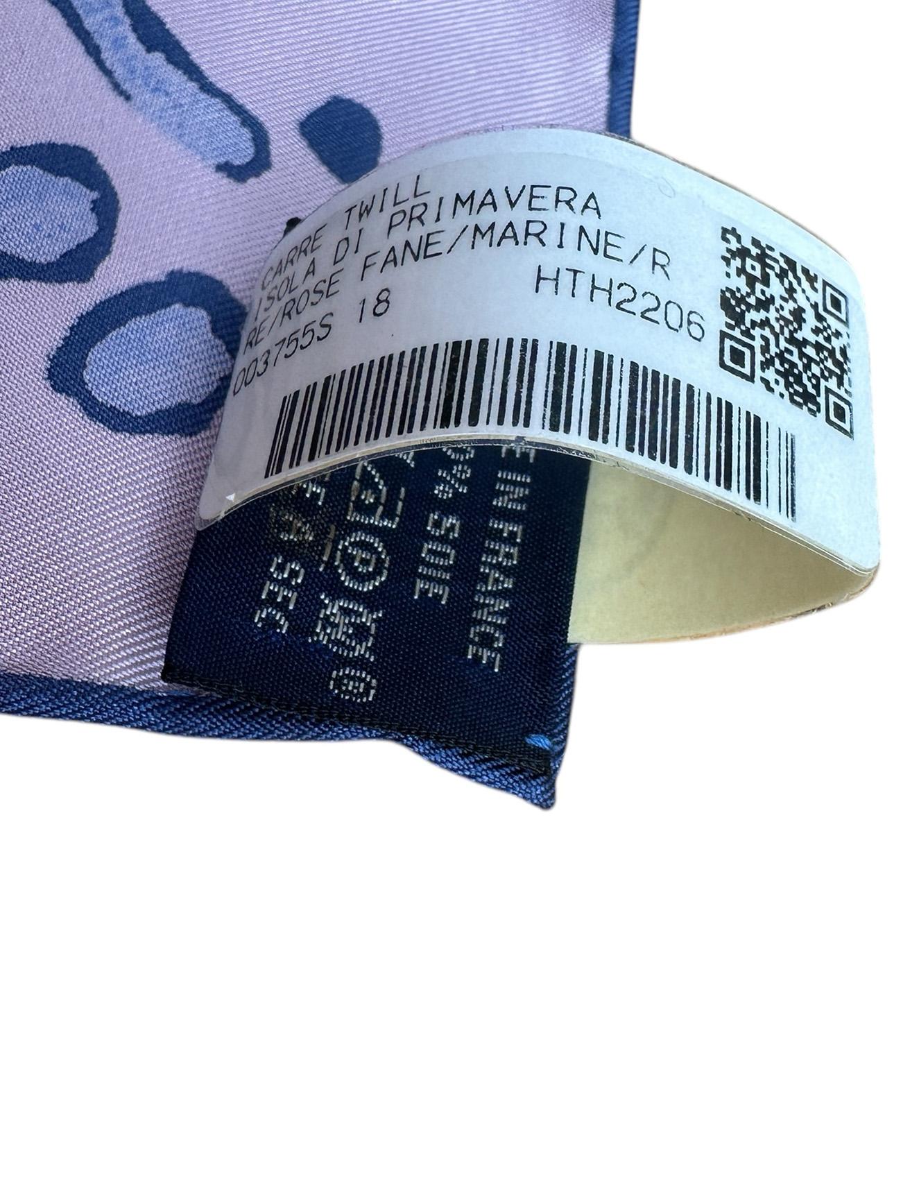 Hermes NEW Rose Fane/Marine Isola di Primavera 90cm Silk Scarf 1