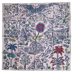 Hermes NEW Rose Fane/Marine Isola di Primavera 90cm Silk Scarf