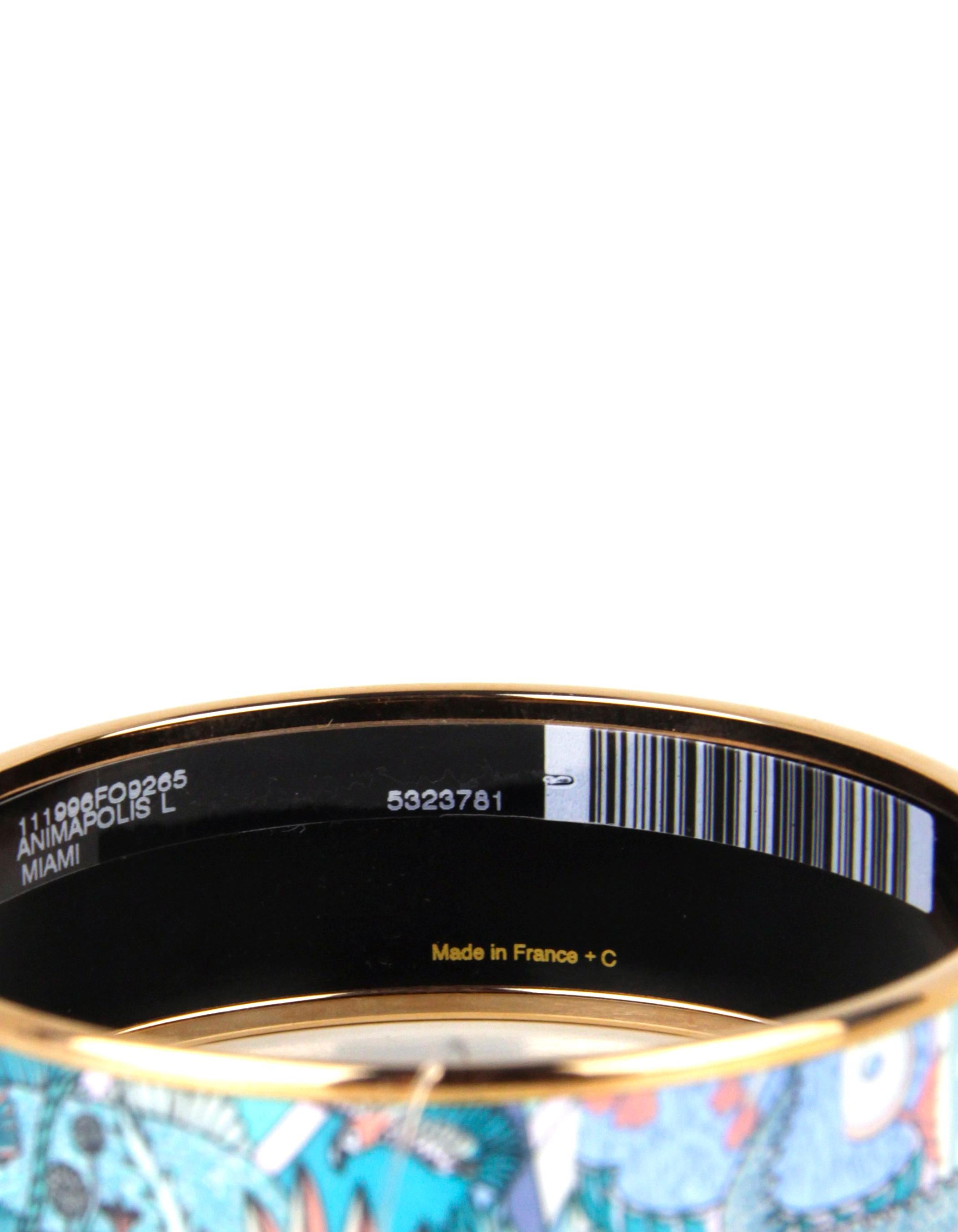 Women's Hermes NEW Rose Gold/ Miami Animapolis Wide Enamel Bangle sz 65