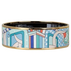 Hermes NEW Rose Gold/Miami Faubourg Rainbow Wide Enamel Bangle sz 65