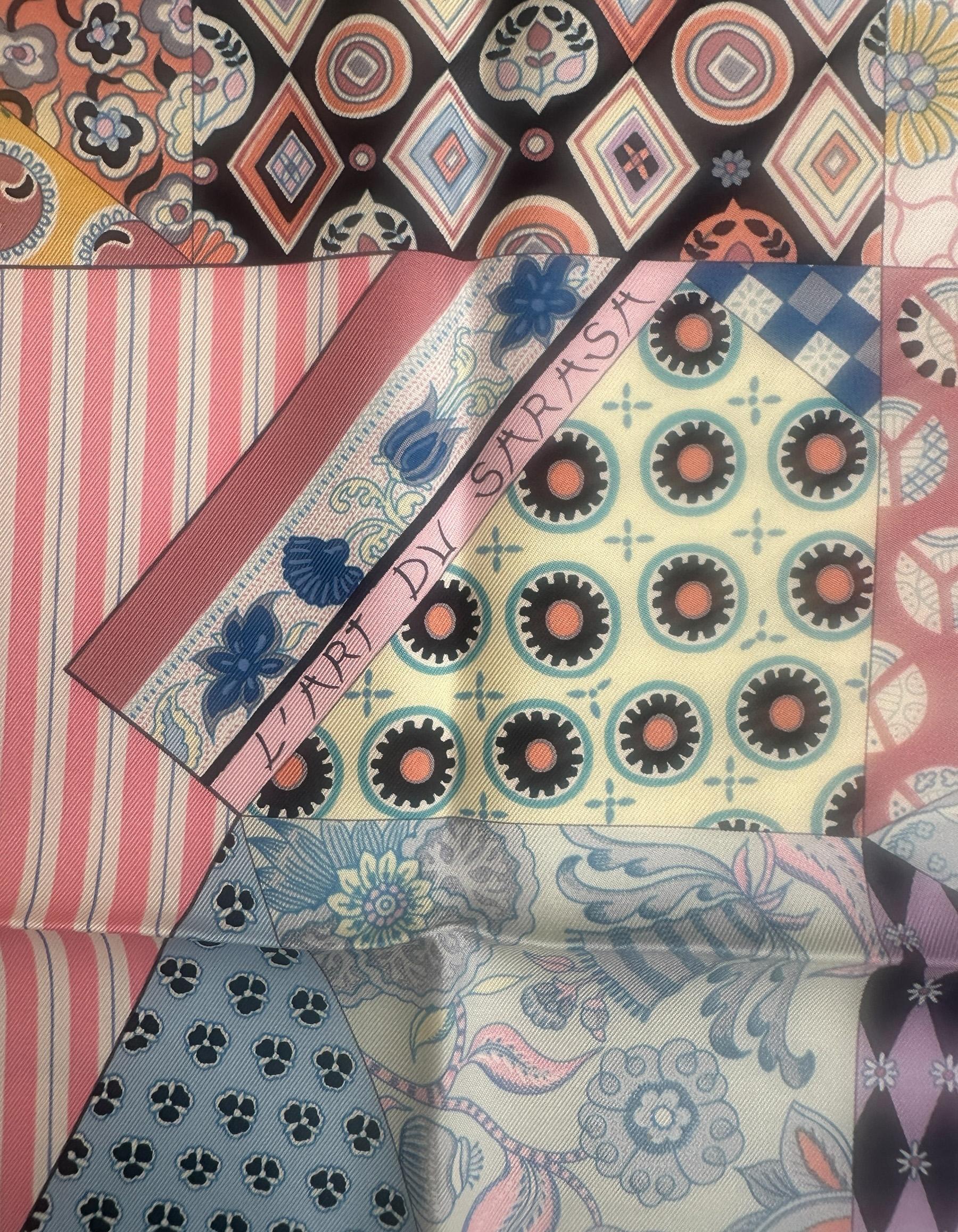 Gray Hermes NEW Rose Pale/ Gris Perle/ Mauve L'Art du Sarasa 90cm Silk Scarf For Sale