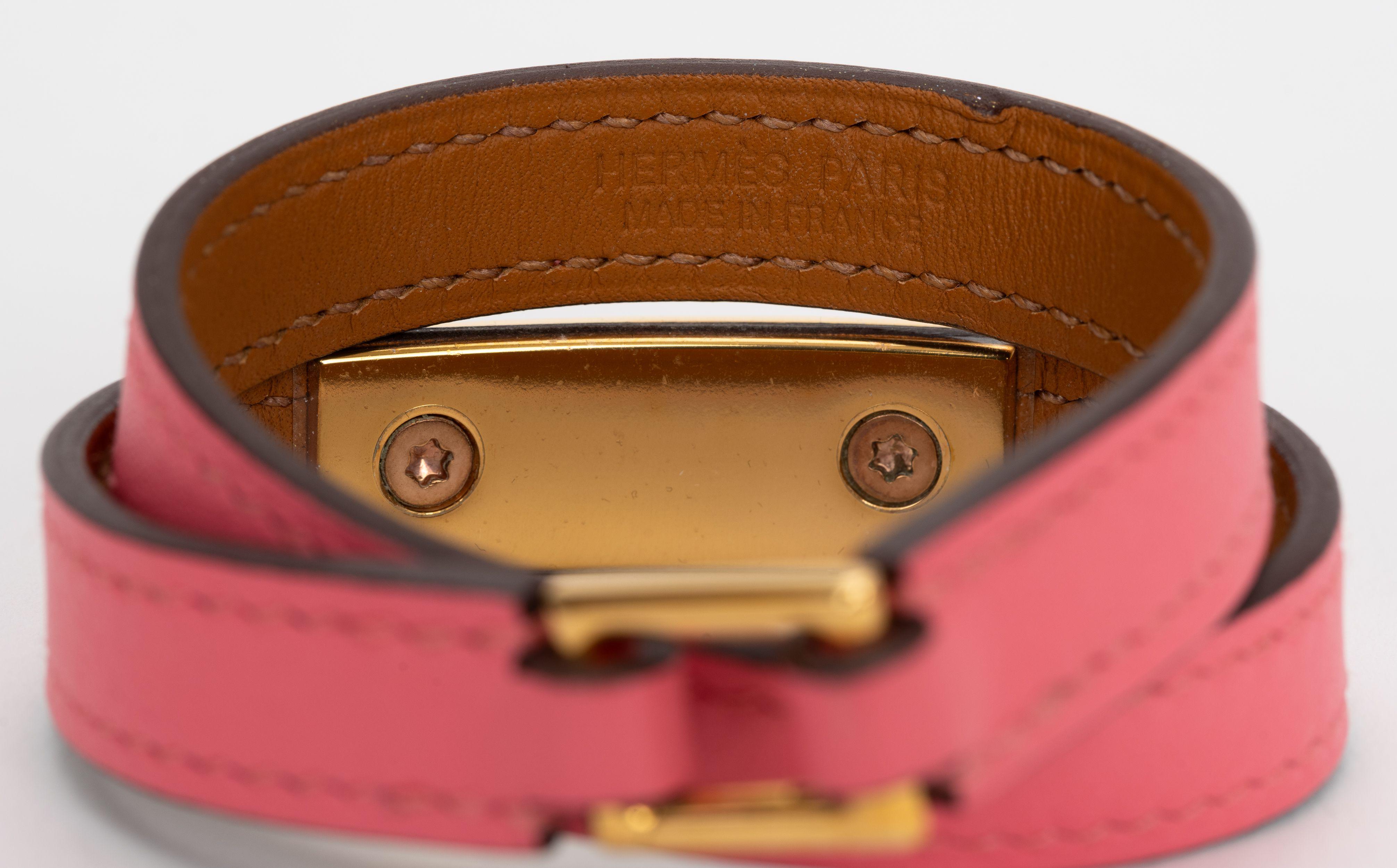 Hermes New Rose Rivale Leather Bracelet In New Condition For Sale In West Hollywood, CA