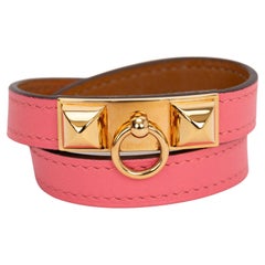 Hermes New Rose Rivale Bracelet en cuir