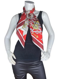 Hermes NEW Rouge/ Gris Argent Brides et Destin 90cm Silk Scarf