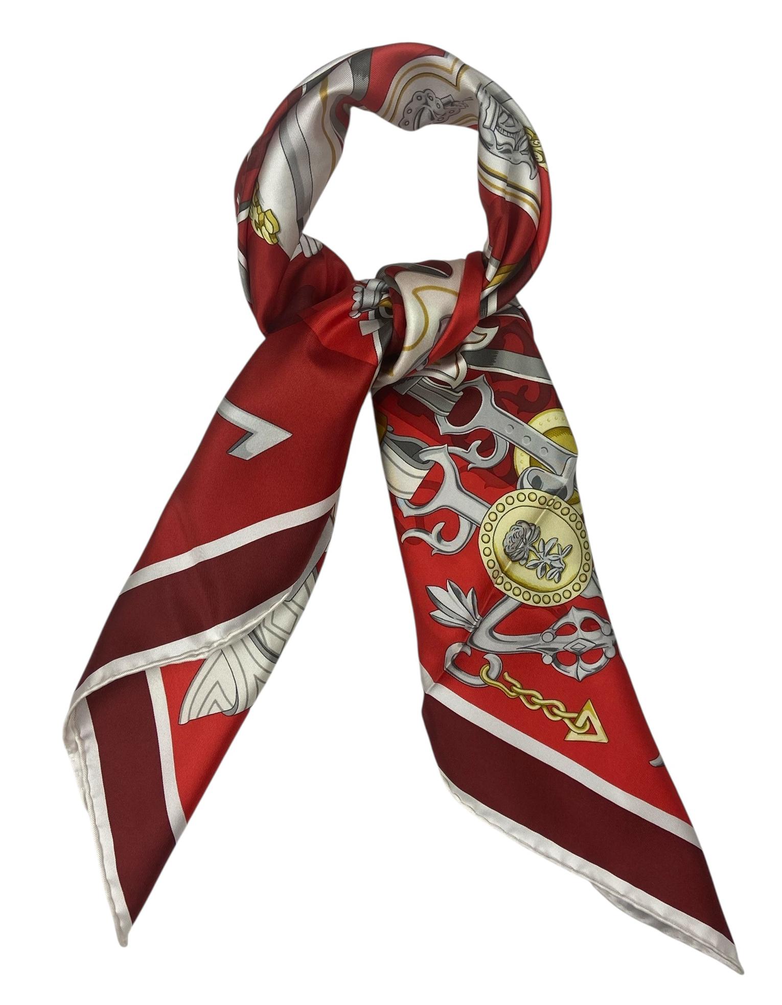 Brown Hermes NEW Rouge/ Gris Argent Brides et Destin 90cm Silk Scarf For Sale