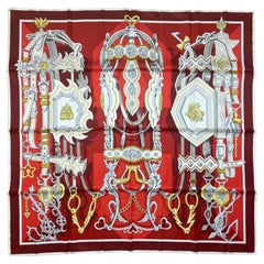 Hermes NEW Rouge/ Gris Argent Brides et Destin 90cm Silk Scarf