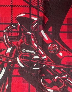 Hermes NEW Rouge/ Noir Cheval Punk Silk Pocket Square 45 Scarf