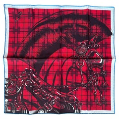 Hermes NEW Rouge/ Noir Cheval Punk Silk Pocket Square 45 Scarf