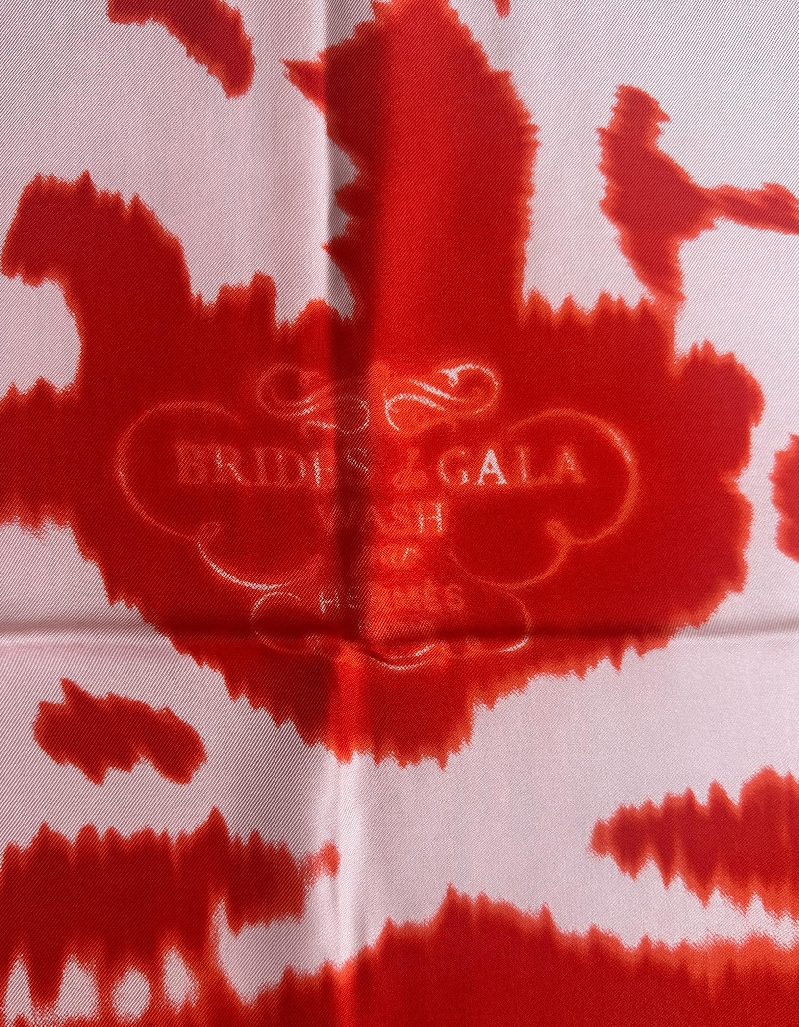 Hermes NEW Rouge/ Rose Pale Brides de Gala 90cm Carre Wash Silk Scarfdesigned by Hugo Grygkar. This scarf is a 