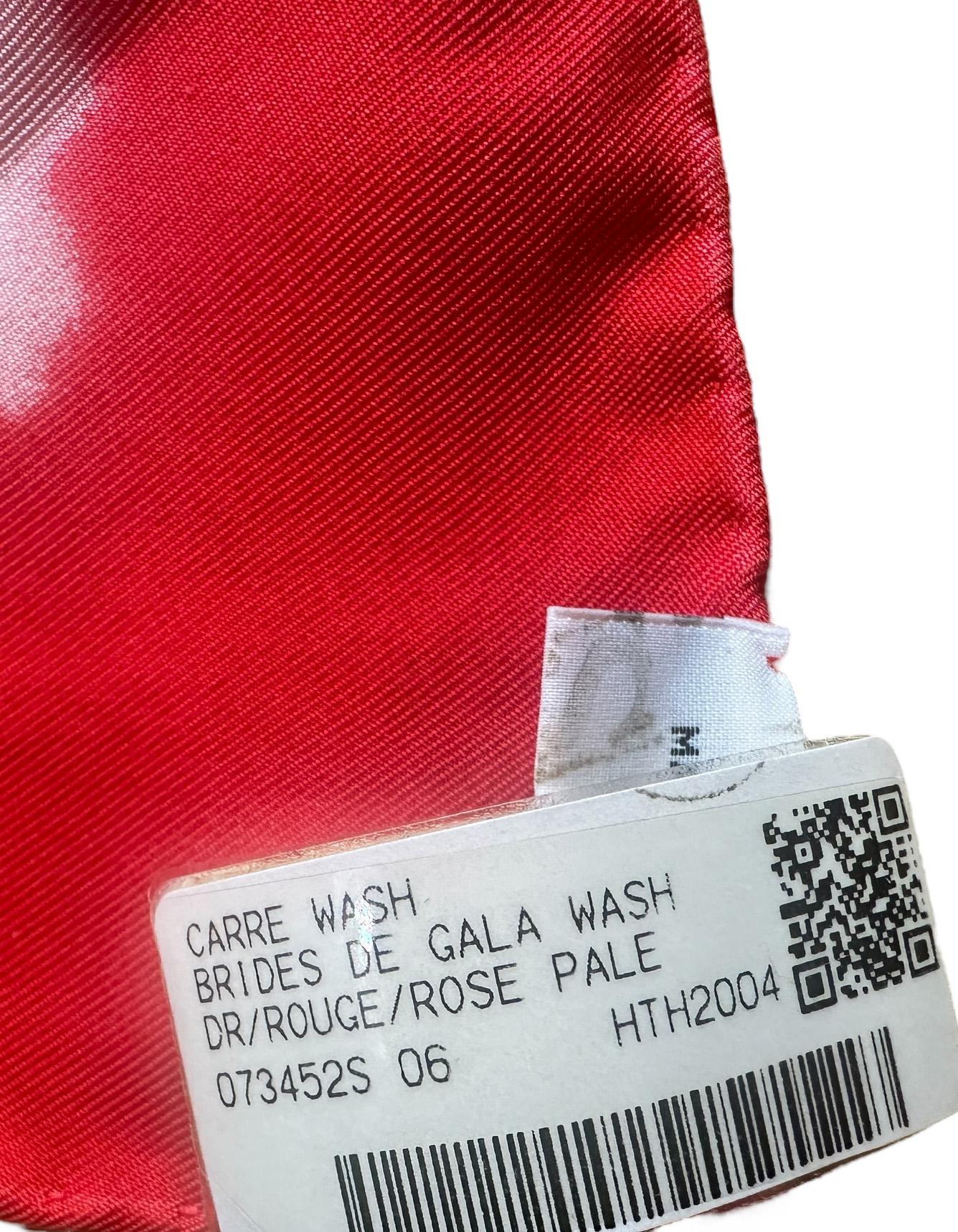 Red Hermes NEW Rouge/ Rose Pale Brides de Gala 90cm Carre Wash Silk Scarf