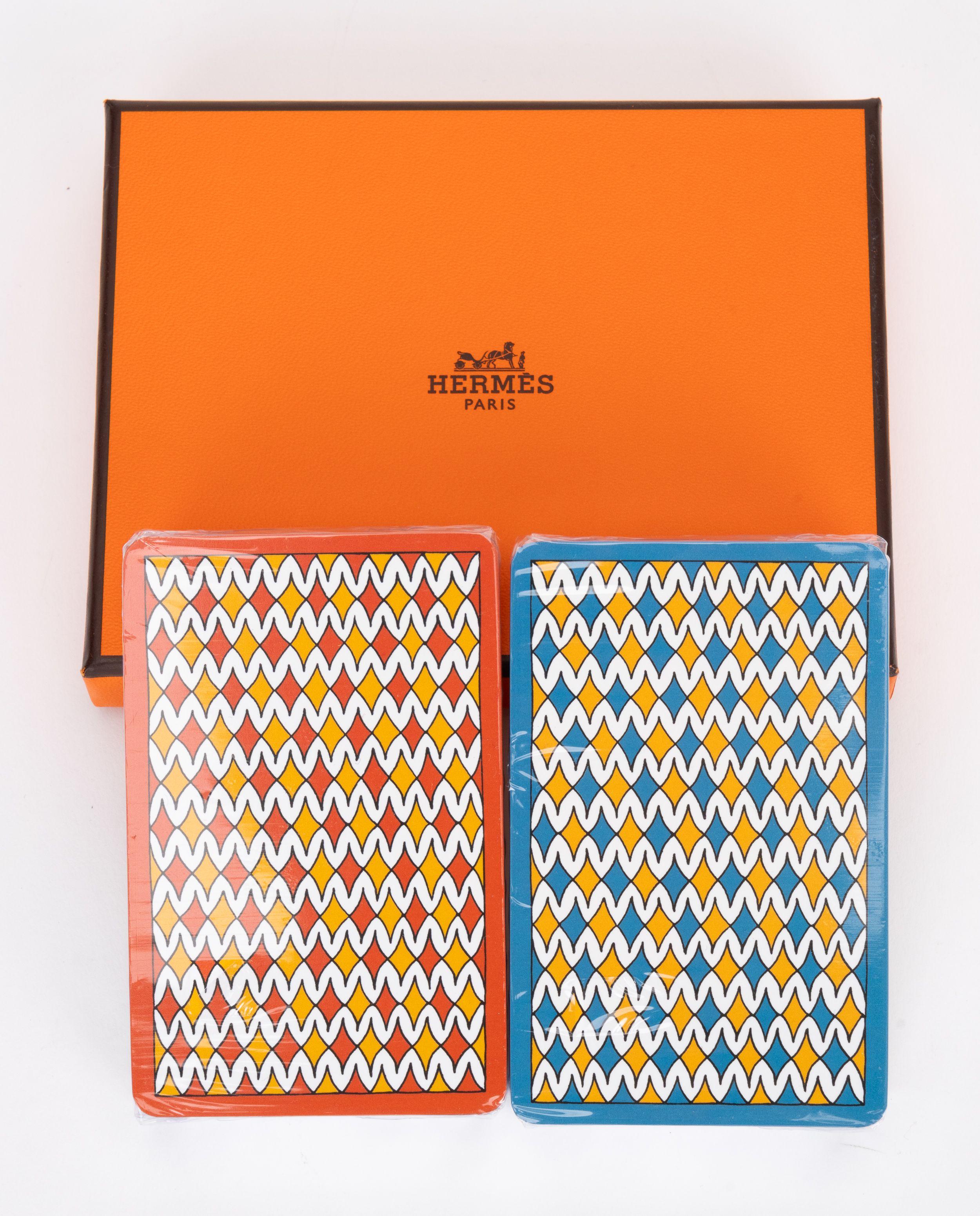 Hermès New Set 2 Poker Decks In Box (Orange) im Angebot