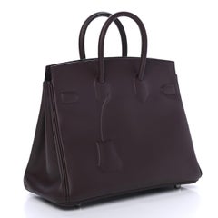 HERMES NEW Shadow Birkin 25 Sellier Purple Burgundy Rouge Swift Small Tote Bag