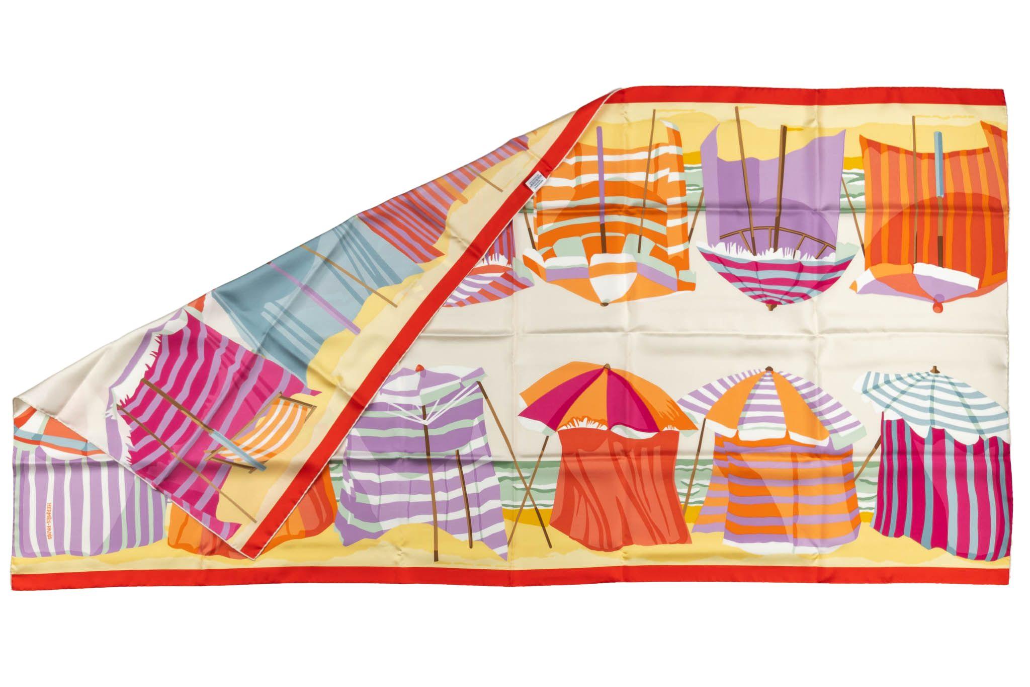 Beige Hermès New Silk Beach Cabanas Stole For Sale