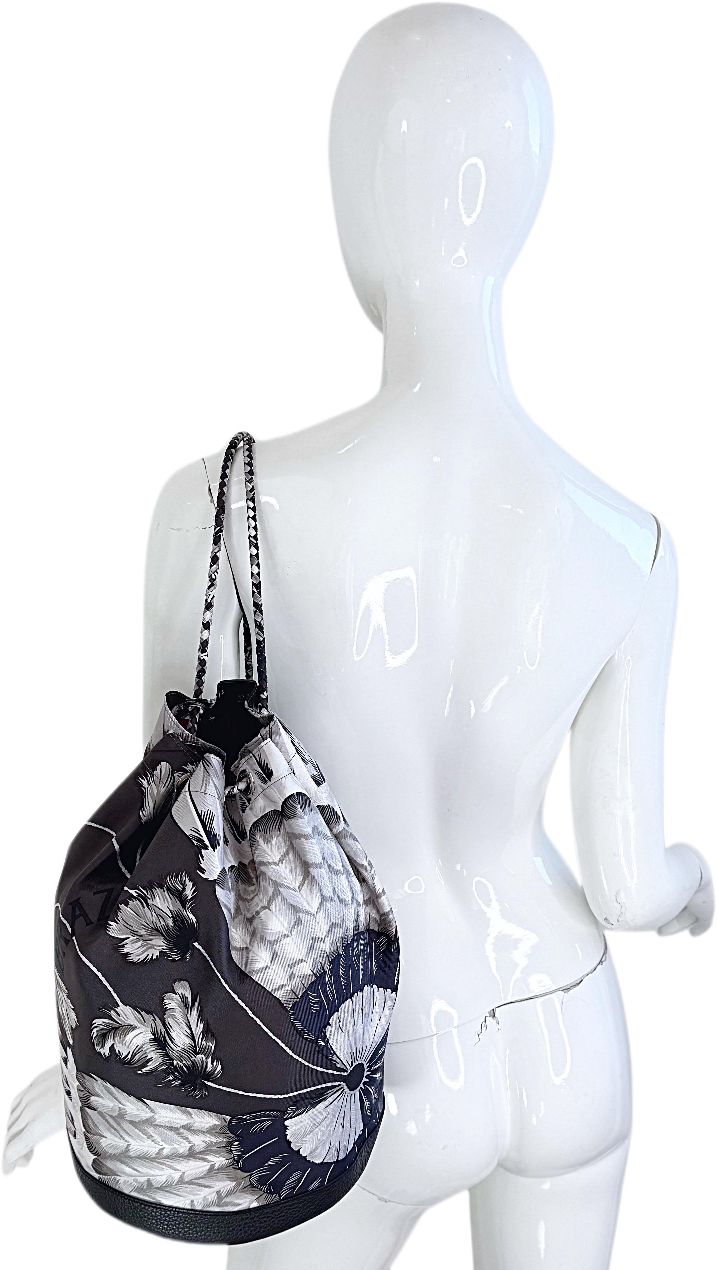 Women's or Men's Hermes New Silk + Leather Plomb Togo Brazil Soie Cool 22 Backpack Bucket Bag For Sale