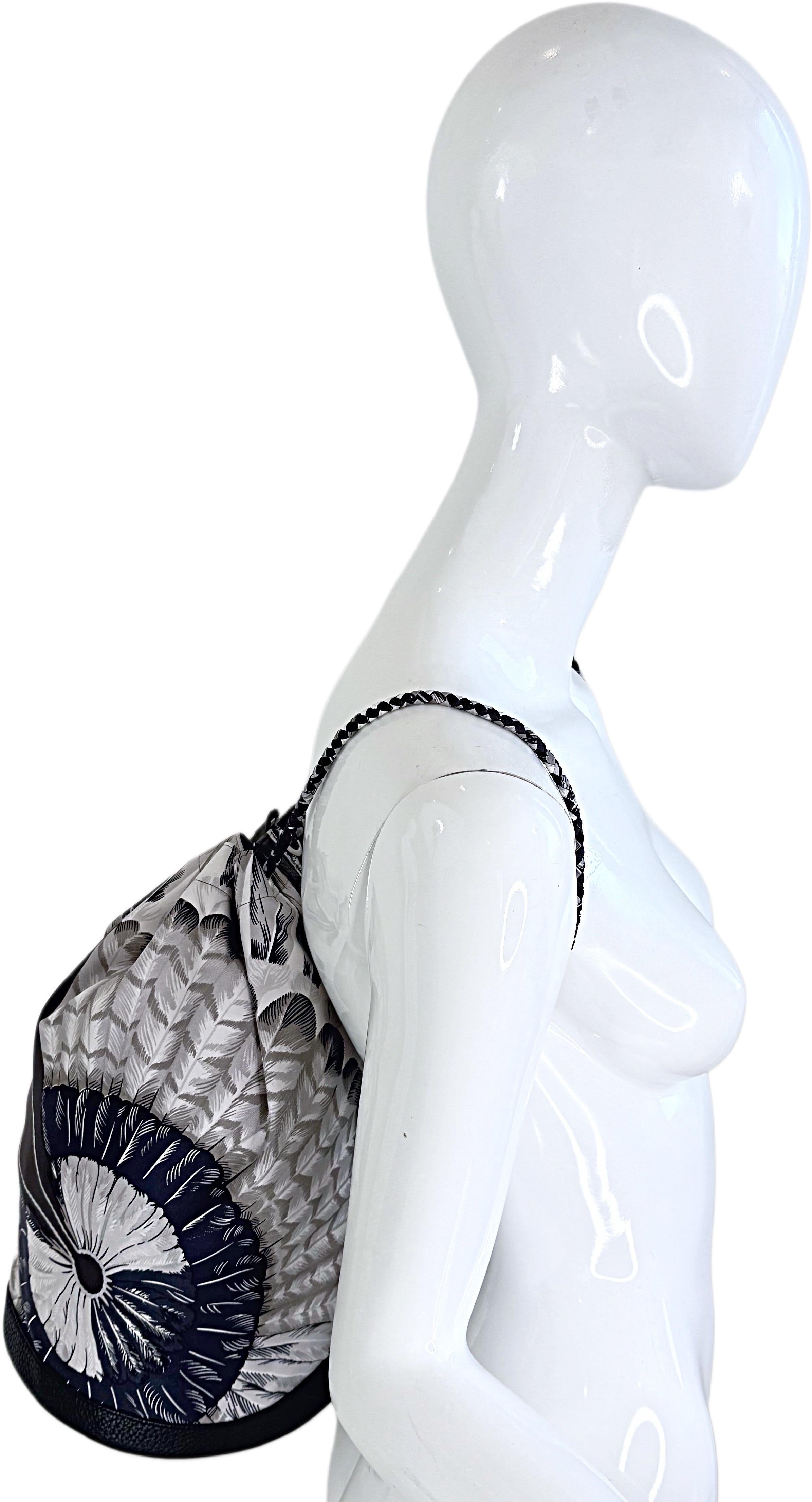 Hermes New Silk + Leather Plomb Togo Brazil Soie Cool 22 Backpack Bucket Bag For Sale 2