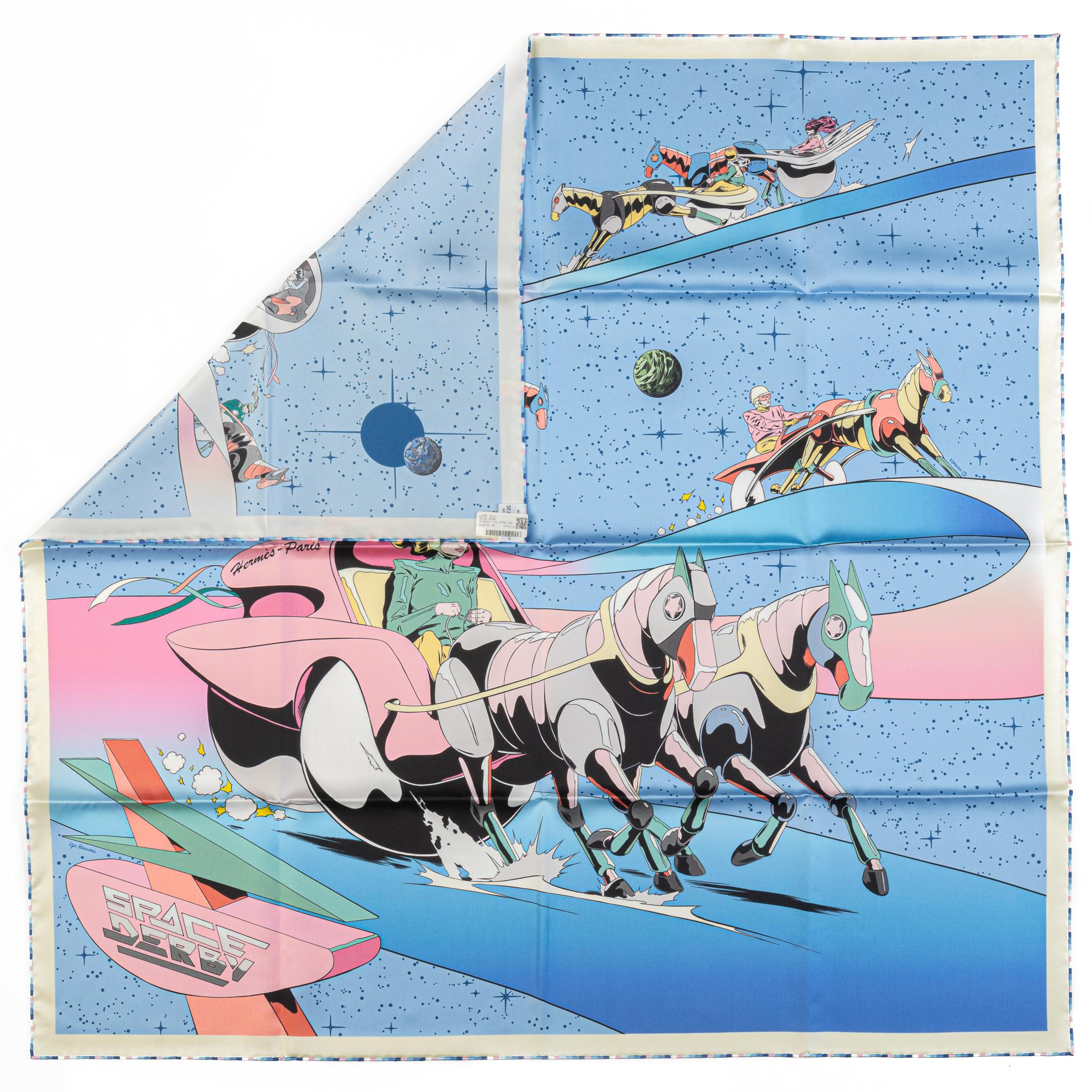 Hermès New Space Derby Seidenschal Blau Damen