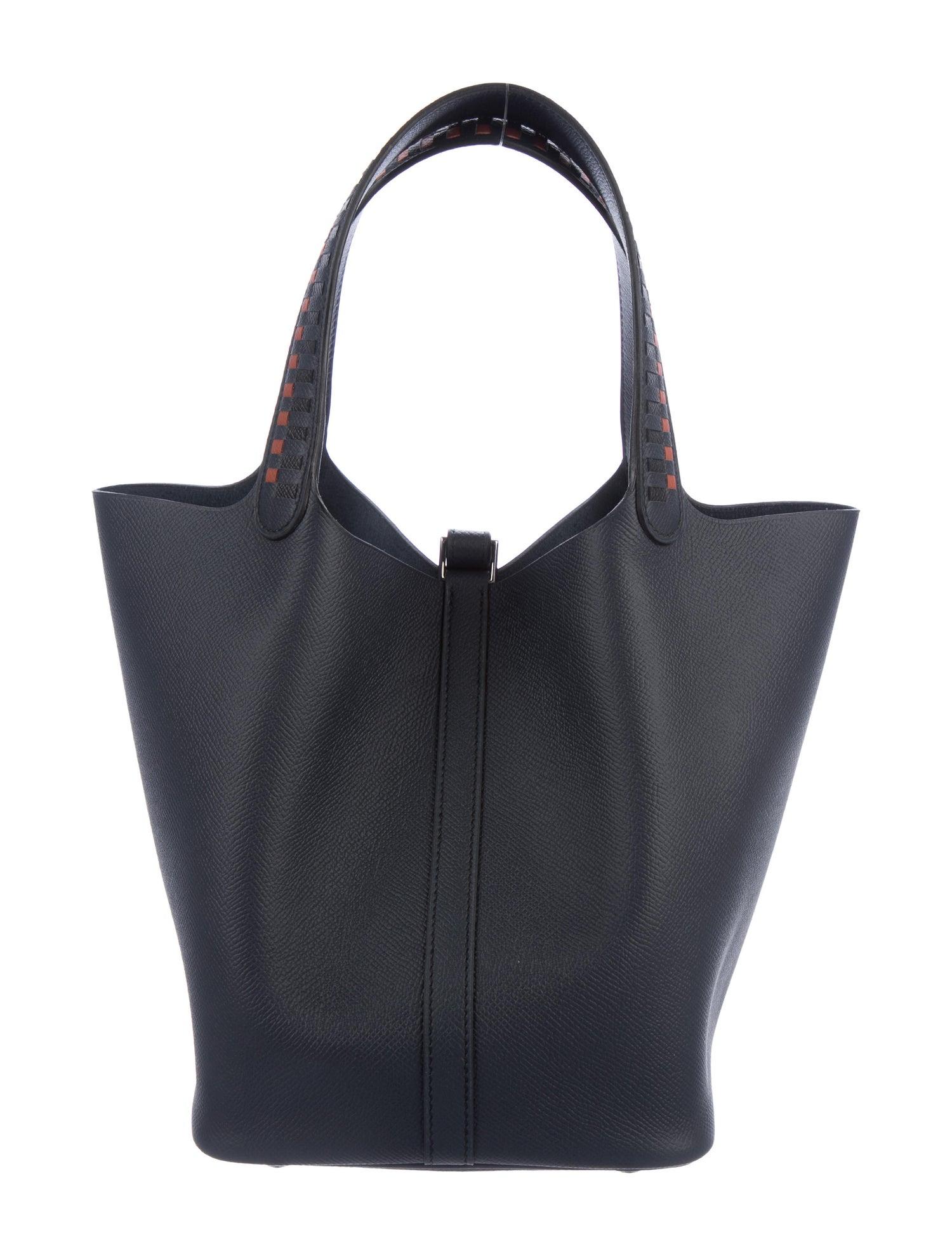 Black Hermes NEW Special Order Dark Blue Leather Orange Top Handle Satchel Bag in Box