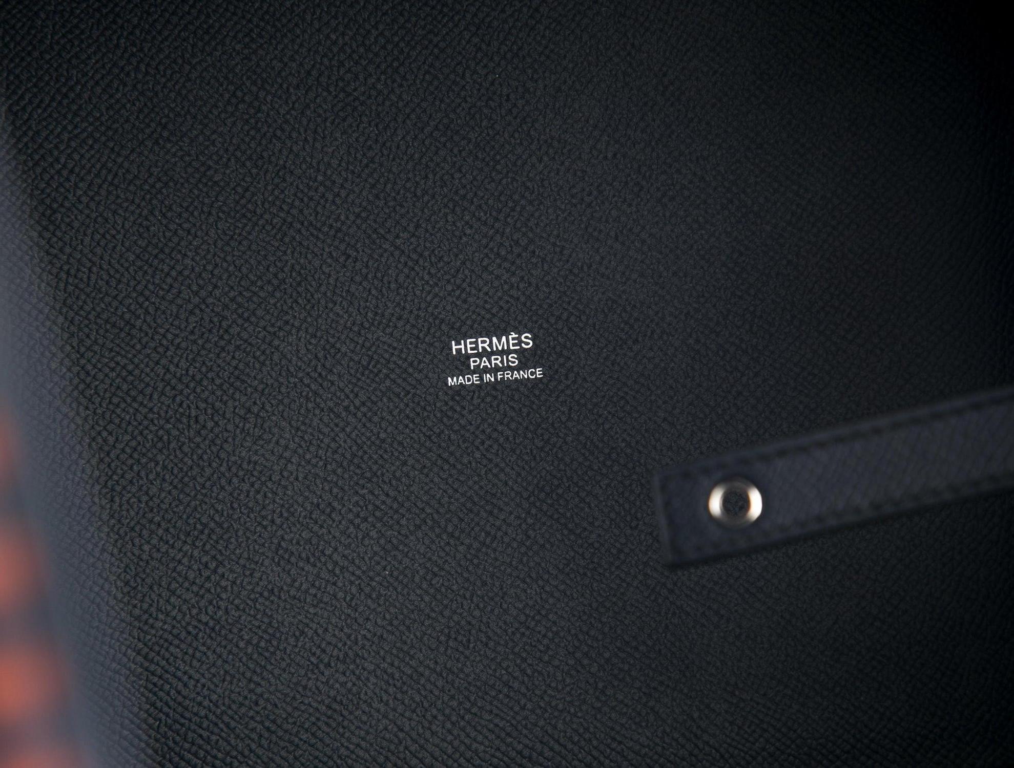 Women's Hermes NEW Special Order Dark Blue Leather Orange Top Handle Satchel Bag in Box